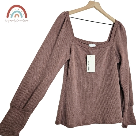 New! Heatherly Ribbed Knit Square Neck Sweater Top - Picture 8 of 11